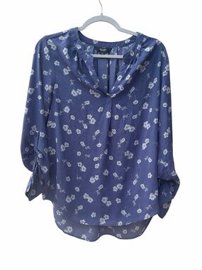 Simply Vera Vera Wang Blue Long Sleeve Floral Print Blouse  Women Size M